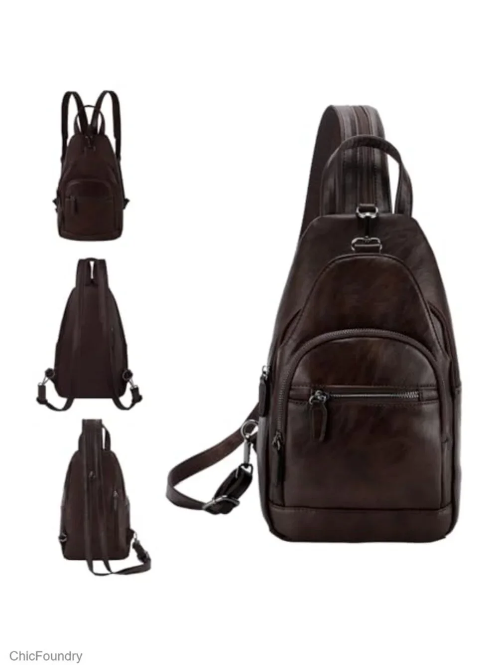 Sling Bag for Women Convertible Anti Theft Backpack Purse Faux Leather